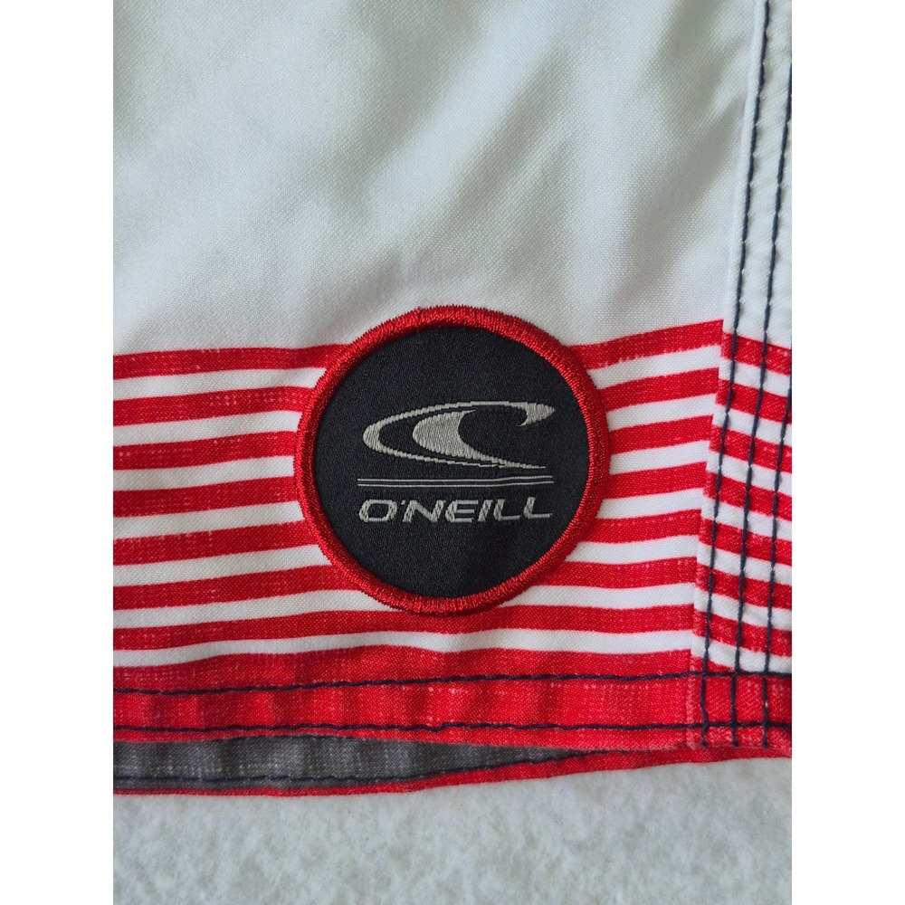 ONeill Mens Striped Board Shorts Navy Blue Red White Cargo Pocket Swim Trunks - Picture 9 of 12
